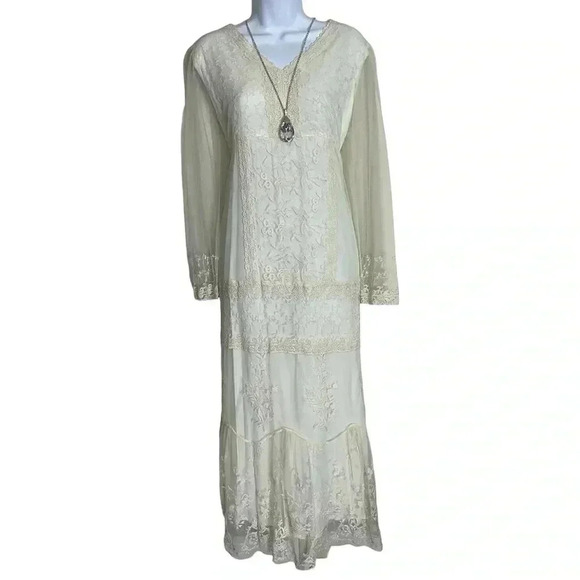Vintage 90s April Cornell Lace Midi Dress Small RARE In Ivory Cream NWT - Picture 3 of 15